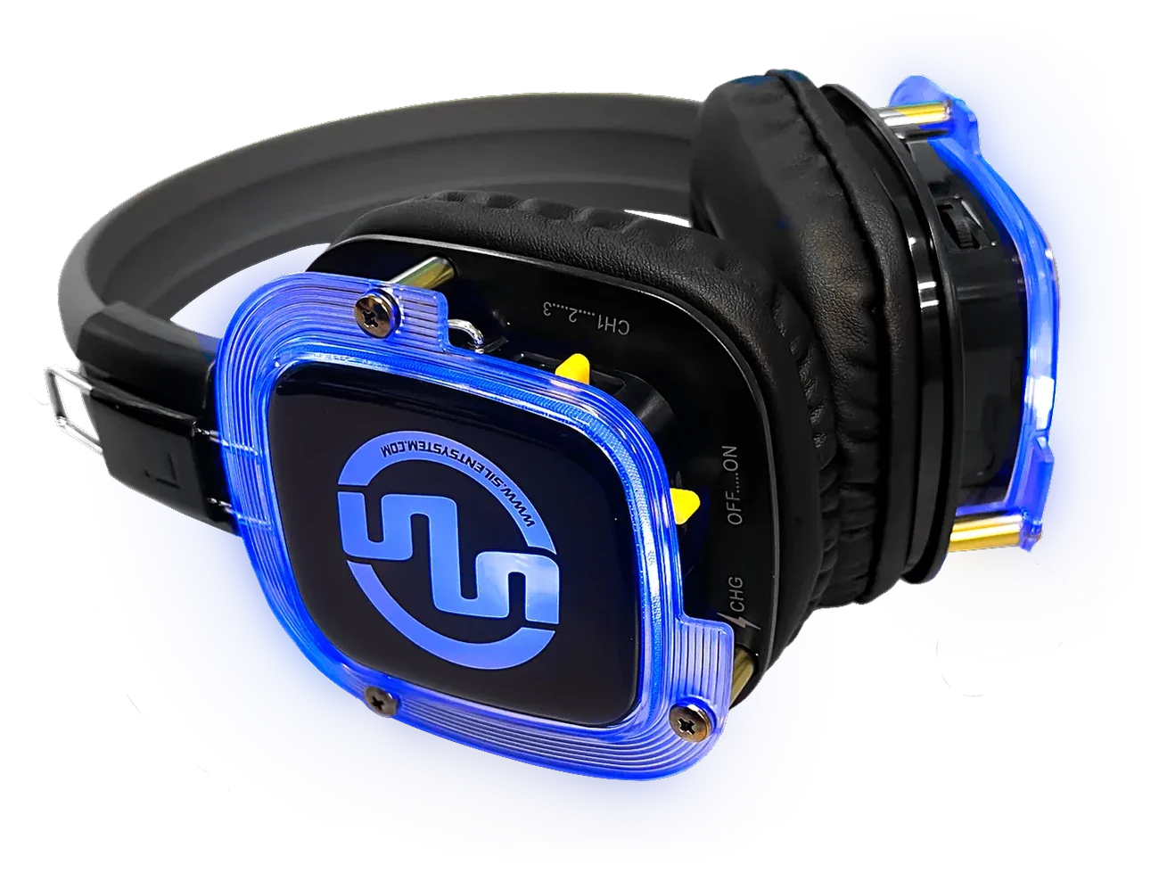 Auriculares de silent disco SX-809 Super Power Bass con LED azules encendidos